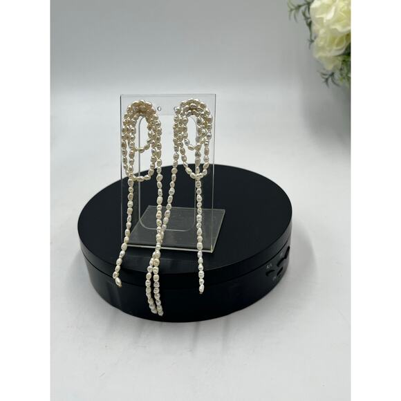 SHASHI Designer Women's Vroom White Rice Pearl Long Dangle Runway Earrings USA - Picture 3 of 8
